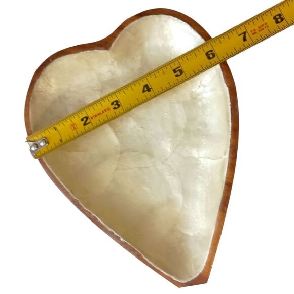 2 Capiz Shell Lined Monkey Pod Dish Set MCM Card Suit Bowls Acacia Spade Heart. - Picture 3 of 16